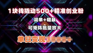 低价撬动500+精准创业粉,简单、粗暴、批量放大,单日变现多张-湘创网