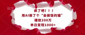 疯了吧!用AI做了个“会做饭的猫”,播放200万,单日变现1k-湘创网