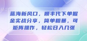 蓝海新风口,顺丰代下单掘金实战分享,简单粗暴,可矩阵操作,轻松日入几张-湘创网