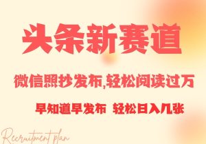 头条新赛道,微信照抄发布,轻松阅读过万,早知道早发布,小白轻松日入几张-湘创网
