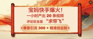 宝妈快手爆火,一小时产出 20 条视频,评论区全是 “求带飞”,单条引流 300 + 精准创业粉-湘创网