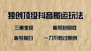 (14187期)抖音短剧纯搬运玩法,三重变现,账号包回收,账号报白一刀不剪过原创-湘创网