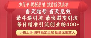 (14222期)小红书 巧用跳板思维 每日暴力引流400+精准创业粉 小白福音 效果拉满...-湘创网