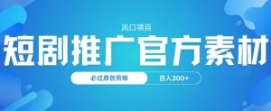 风口项目,短剧推广,官方资源,必过原创剪辑,日入3张-湘创网