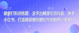 最新打粉训练营,全平台精准引流抖音、快手、小红书,打造高级朋友圈拉开你和同行差异化-湘创网