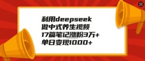 利用deepseek做中式养生视频,17篇笔记涨粉3万+,单日变现1k-湘创网