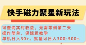 快手磁力新玩法，可查询实时收益，单机30+，批量可日入3到5张【揭秘】-湘创网