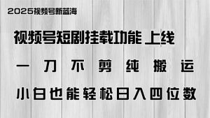 (14310期)视频号短剧挂载功能上线,一刀不剪纯搬运,小白也能轻松日入四位数-湘创网
