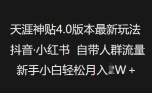 天涯神贴4.0版本最新玩法,抖音·小红书自带人群流量,新手小白轻松月入过W-湘创网