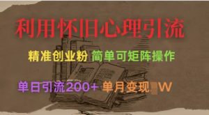 利用怀旧心理,引流创业粉,简单可矩阵操作,单日引流200+,月变现过W-湘创网