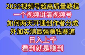 2025视频号超高质量教程,两天开通创作者分成,外加实测最强挣钱赛道,日入多张-湘创网