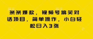 条条爆款,视频号搞笑对话项目,简单操作,小白轻松日入3张-湘创网