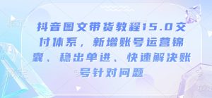 抖音图文带货教程15.0交付体系,新增账号运营锦囊、稳出单进、快速解决账号针对问题-湘创网