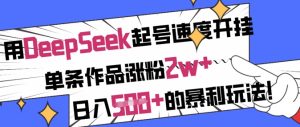 用DeepSeek起号速度开挂,单条作品涨粉2w+,日入5张+的暴利玩法-湘创网