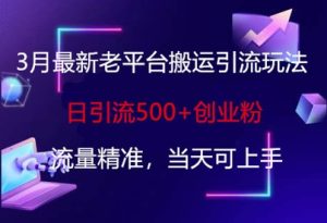 3月最新老平台搬运引流玩法,日引流500+创业粉,流量精准,当天可上手-湘创网