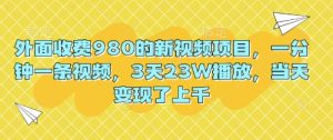 外面收费980的新视频项目,一分钟一条视频,3天23W播放,当天变现了上千-湘创网