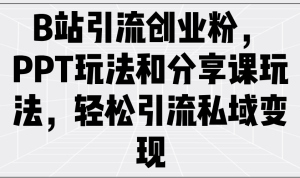 (14422期)B站引流创业粉,PPT玩法和分享课玩法,轻松引流私域变现-湘创网