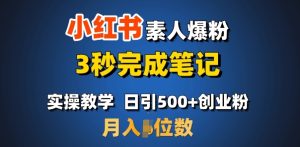 首推:小红书素人爆粉,3秒完成笔记,日引500+月入过W-湘创网