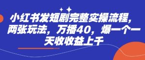小红书发短剧完整实操流程,两张玩法,万播40,爆一个一天收收益上千-湘创网
