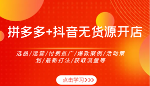 拼多多+抖音无货源开店:选品/运营/付费推广/爆款案例/活动策划/最新打法/获取流量等-湘创网
