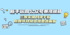 (14111期)新手运营公众号暴涨秘籍,三步实操月涨千粉,附赠可持续变现思路解析-湘创网