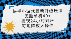 (14166期)快手小游戏最新版升级玩法,新风口,无脑单机日入40+,可批量放大,小...-湘创网