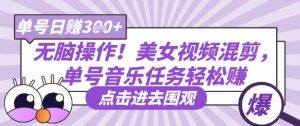 无脑操作!美女视频混剪,单号音乐任务轻松日入3张+-湘创网