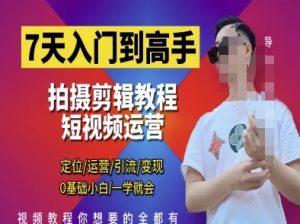 7天入门到高手,短视频剪辑运营高手课,定位 运营 引|流 变现,0基础小白一学就会-湘创网