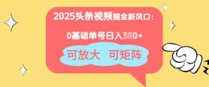 2025头条视频掘金新风口:0基础日入3张+,可放大,可矩阵-湘创网