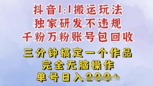 2025抖音纯搬运过原创，单号日入3张-湘创网