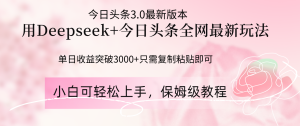 (14452期)Deepseek结合今日头条全网最新玩法,单日收益突破3000+,只需要简单的...-湘创网