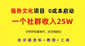 强势文化项目,一个社群收入25个W,0成本启动,可矩阵批量操作,原创详细实操教程-湘创网