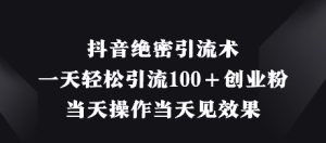 抖音绝密引流术,一天轻松引流100+创业粉,当天操作当天见效果-湘创网