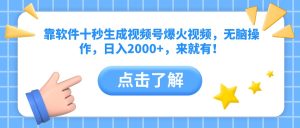 (14538期)靠软件十秒生成视频号爆火视频,无脑操作,日入2000+,来就有!-湘创网