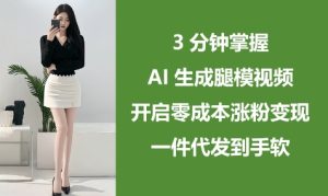 3分钟掌握AI生成腿模视频，开启零成本涨粉变现，一件代发到手软-湘创网