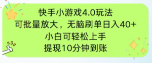 (14491期)快手小游戏刷广告4.0玩法,项目可批量放大操作,手机有电有网即可。单...-湘创网