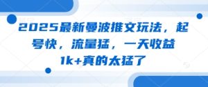 2025最新曼波推文玩法,起号快,流量猛,一天收益1k+真的太猛了-湘创网