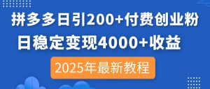 (14217期)拼多多日引200+付费创业粉,日稳定变现4000+收益,2025年最新教程-湘创网