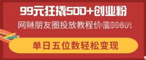 99元狂撬500+创业粉,单日五位数轻松变现,网创朋友圈投放教程-湘创网