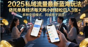 2025私域流量最新蓝海玩法,依托单身经济每天两小时轻松日入3张+,多种变现模式,同城搭子项目-湘创网