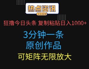 狂撸今日头条,3分钟一条原创作品,复制粘贴日入多张,可矩阵无限放大-湘创网