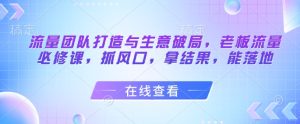 流量团队打造与生意破局，老板流量必修课，抓风口，拿结果，能落地-湘创网