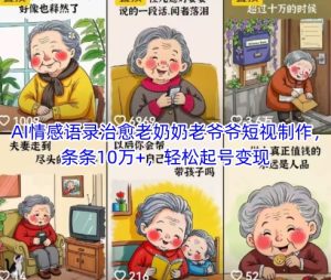 AI情感语录治愈老奶奶老爷爷短视制作,条条10万+,轻松起号变现-湘创网