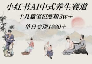 小红书AI中式养生赛道,十几篇笔记涨粉3w+,单日变现多张-湘创网