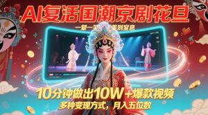 AI复活国潮京剧花旦,一颦一笑美到窒息,10分钟做出10W+爆款视频,多种变现方式,月入五位数-湘创网
