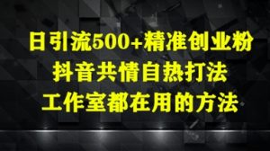日引流500+精准创业粉,抖音共情自热打法,工作室都在用的方法-湘创网