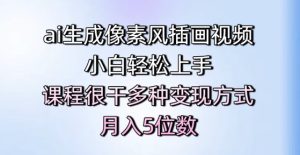 ai生成像素风插画视频,小白轻松上手,课程很干多种变现方式,月入5位数-湘创网