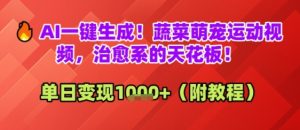 AI一键生成!蔬菜萌宠运动视频,治愈系的天花板!单日变现多张-湘创网