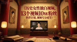历史女性独白视频,13个视频10w粉丝,伙伴计划,视频号分成等-湘创网