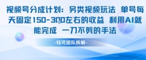 视频号分成另类视频玩法单号每天固定150左右的收益利用AI就能完成一刀不剪的手法-湘创网